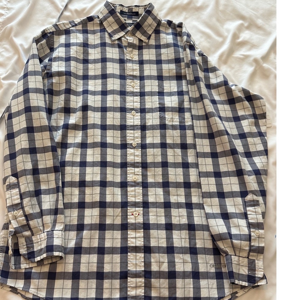 Daniel Cremieux Collection Mens Large Tailored Fit Navy Plaid Button Down Shirt